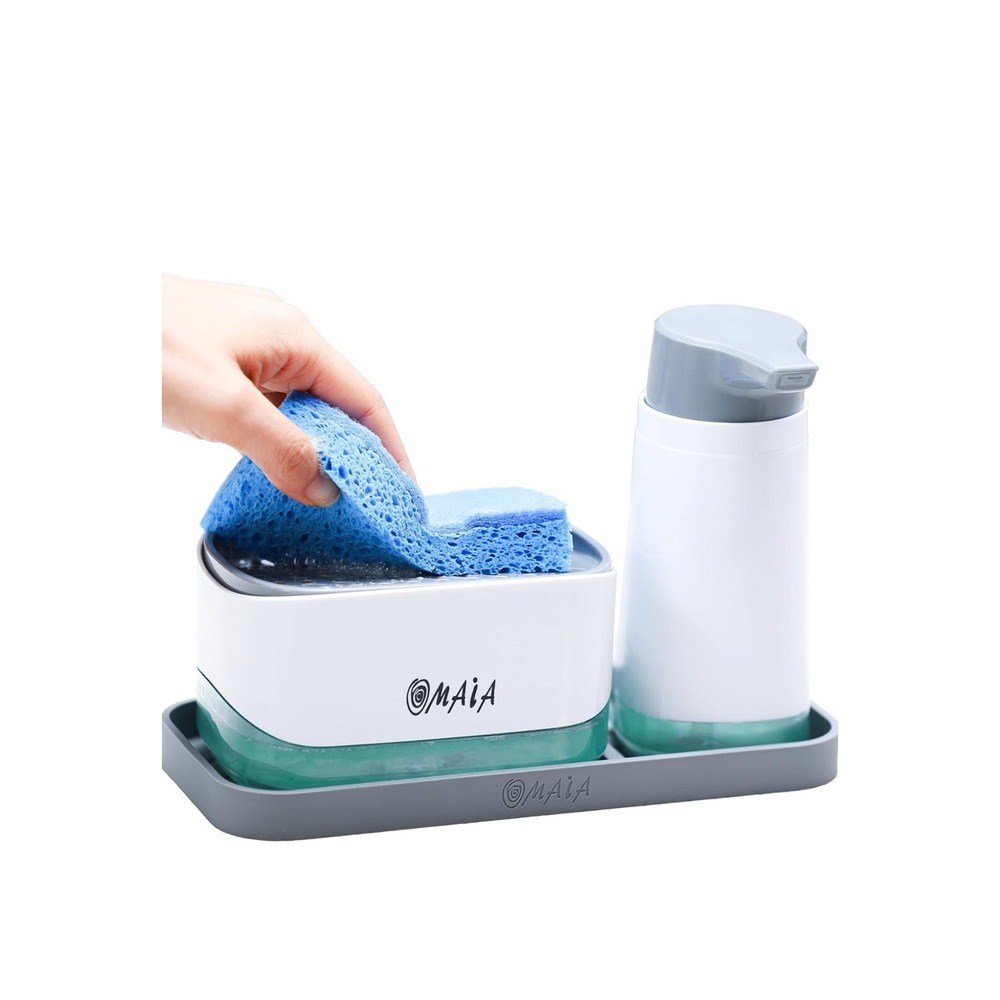 OMAIA 4-in-1 Dish Soap Dispenser Set - Kitchen Soap Dispenser with Sponge Holder